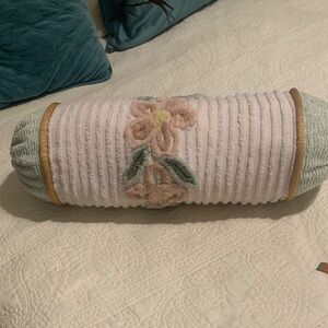 Decorative Chenille Rolled Bolster/Neck Support Pastel Green, Rose, Gold Pillow